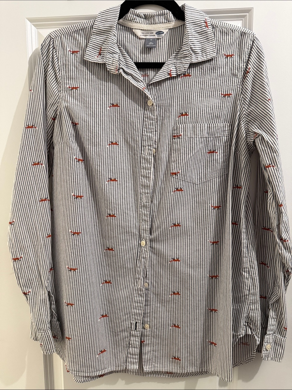 M Tall Striped Button-Down Shirt with Red Fox